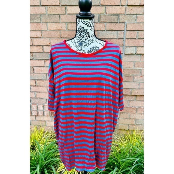 NWT Lularoe Blue & Red Striped Irma Top Size Large - Picture 2 of 9